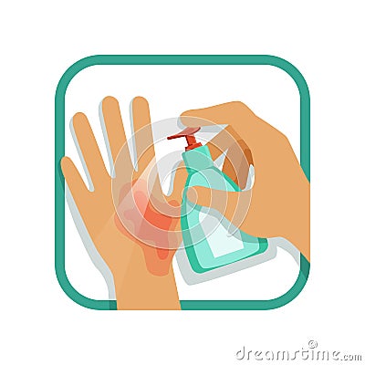 Treating hand injury with antiseptic. Home care treatment. First-degree burn. Flat vector design element for infographic Vector Illustration