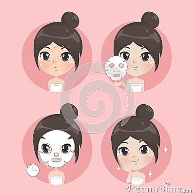 Treatment face smile cute girl Vector Illustration