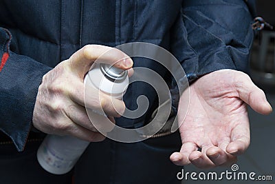 Treatment of hands with an antiseptic.Prevention of disease is antivirus Stock Photo