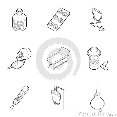 Treatment icons set, outline style Vector Illustration