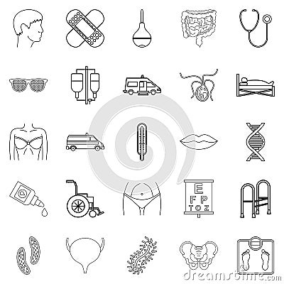 Treatment icons set, outline style Vector Illustration