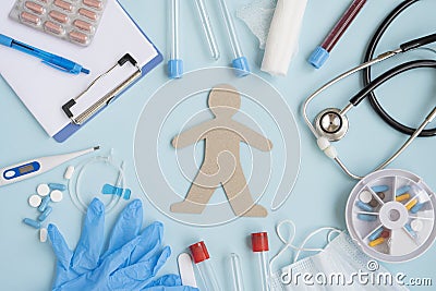 Treatment of a person from the virus and flu. Test tube for taking a blood sample. Stock Photo