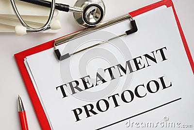 Treatment protocol or Guidelines and stethoscope in the hospital. Stock Photo