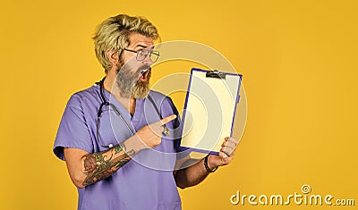 Treatment protocols. Treatment relieve symptoms body fights infection. Hospital treatment. Man bearded doctor with Stock Photo