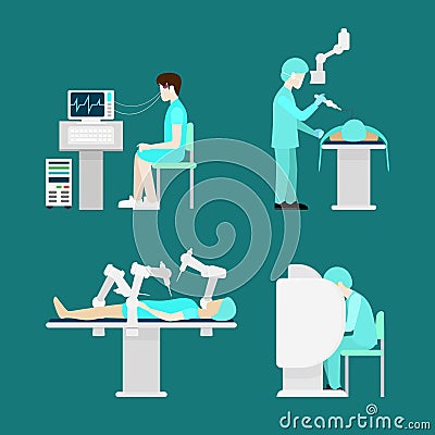 Treatment robotic robot surgery brain flat hospita Vector Illustration