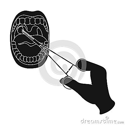Treatment of the tonsils In the oral cavity. Medicine single icon in black style vector symbol stock illustration web. Vector Illustration