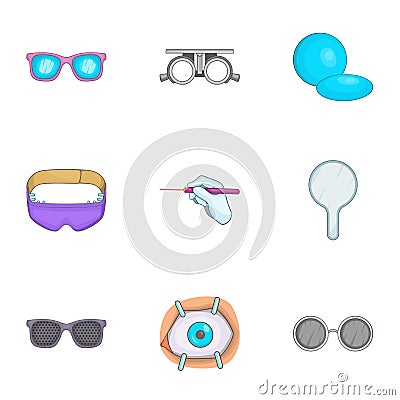 Treatment vision icons set, cartoon style Vector Illustration