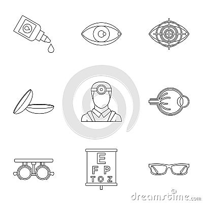 Treatment vision icons set, outline style Vector Illustration