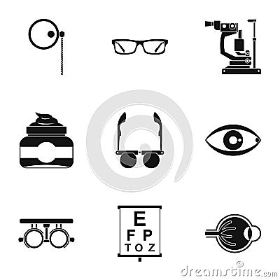 Treatment vision icons set, simple style Vector Illustration