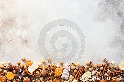 Treats such as candied nuts, fruits and soft nougat are a French tradition at Christmas. Stock Photo