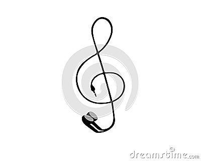 Treble clef from earphones Vector Illustration