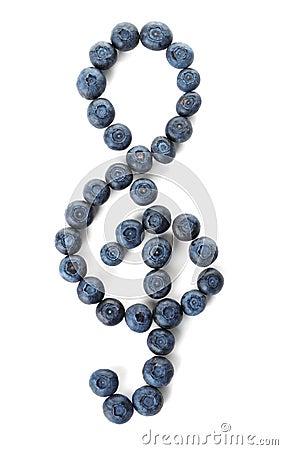 Treble clef made of bilberries on white background. Creative musical notes Stock Photo