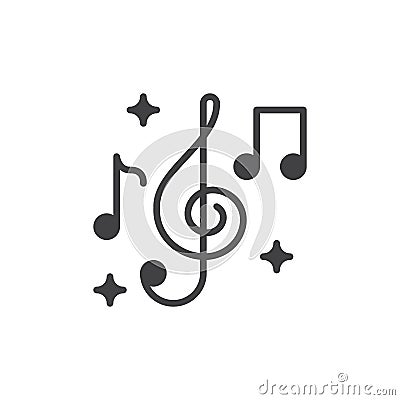 Treble clef and music notes icon vector, filled flat sign, solid pictogram isolated on white. Vector Illustration