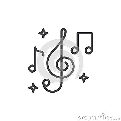 Treble clef and music notes line icon, outline vector sign, linear style pictogram isolated on white. Vector Illustration