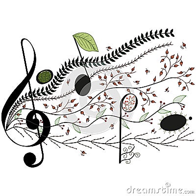 Treble Clef and Music Staff with leaves design Vector Illustration