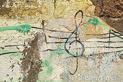 Treble Clef painted on the wall Stock Photo