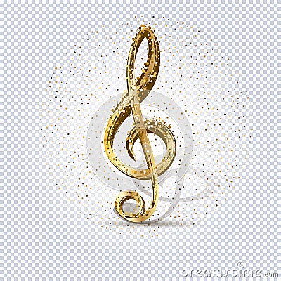 Treble clef shining stars on black background Cartoon Illustration