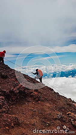 Treck in Slamet mountain via Permadi Guci Editorial Stock Photo