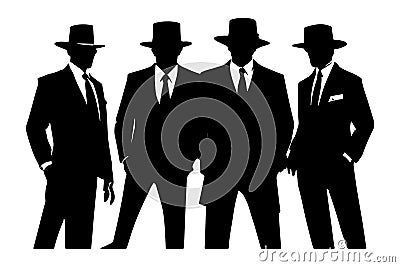 Mafia silhouette vector, Detective silhouette vector isolated on white background Cartoon Illustration