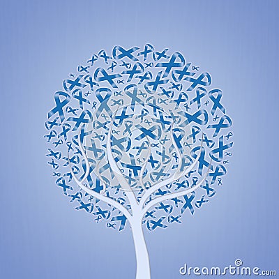 Tree with blue ribbon Stock Photo