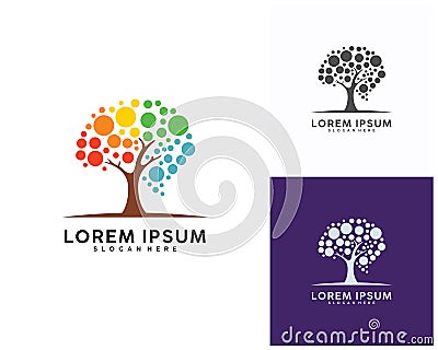 Tree with Brain logo design template, Brain Colorful logo design Vector Vector Illustration