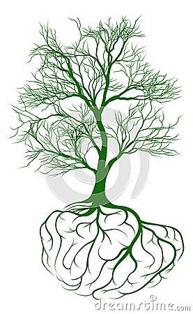 Tree with brain roots Vector Illustration