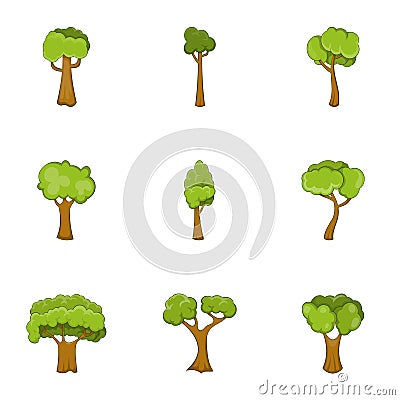 Tree Branch With Green Leaves Icons Set Stock Vector - Image: 84446963