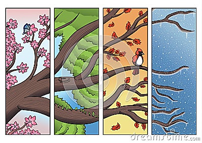 Tree Branch Passing Through the Four Seasons Vector Illustration