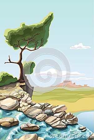 Tree on the brink of a precipice Vector Illustration