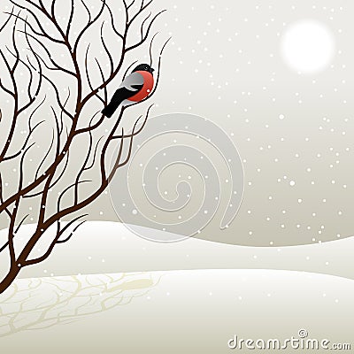 Tree and bullfinch Vector Illustration