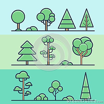 Tree bush park forest geometric colorful nature se Vector Illustration