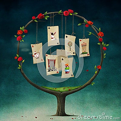 Tree with cards Stock Photo