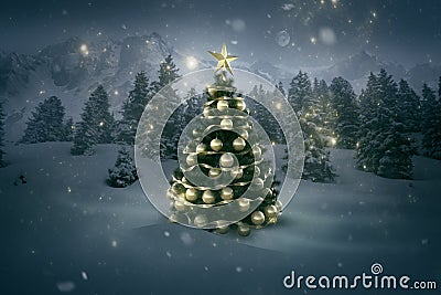 Christmas tree in a winter landscape Stock Photo