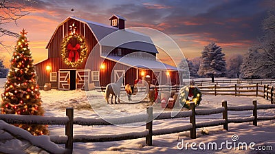 tree christmas farm Cartoon Illustration