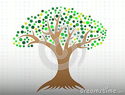 A tree with circle leaves and roots logo icon Vector Illustration