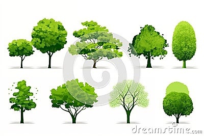 Tree collection isolated on white background. generative ai Stock Photo