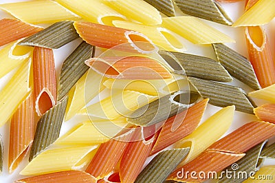 Tree-colored pasta penne Stock Photo