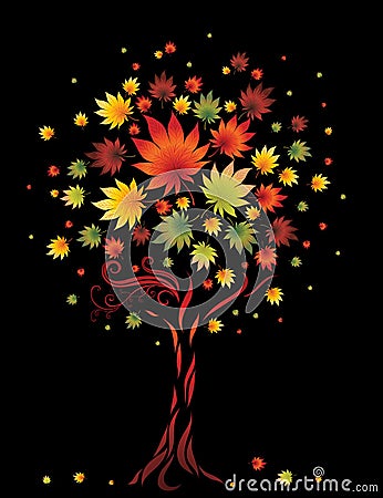 Tree from colorful autumn leafs. Thanksgiving Vector Illustration