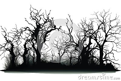 Tree Crown Silhouettes On White Background, Halloween. Generative AI Stock Photo