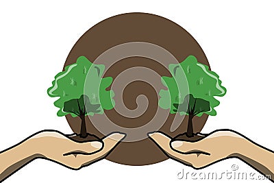 tree day background illustration, plant trees to become the lungs of the world Cartoon Illustration