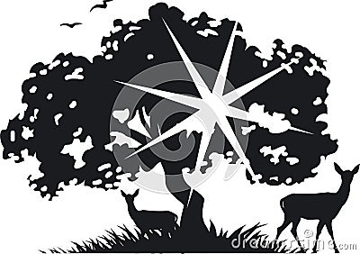 Tree and deer Vector Illustration