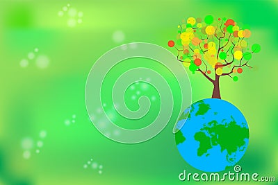 Tree and earth planet. Earth day symbol. Vector Illustration