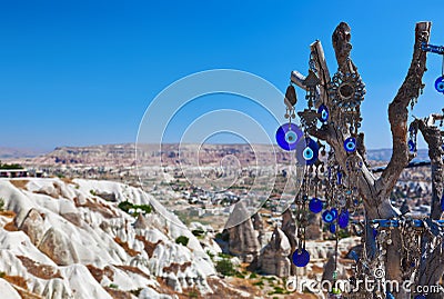 Tree and evil eye amulet in Cappadocia Turkey Stock Photo