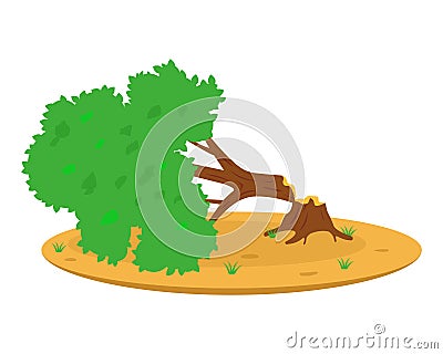 a tree felled by the hurricane blocks the road. Vector Illustration