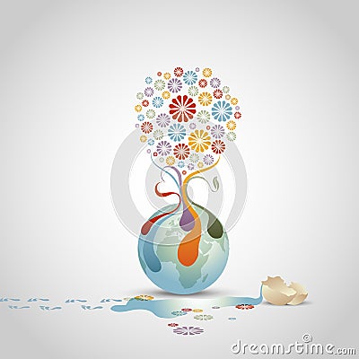 Tree of flowers - life concept Vector Illustration