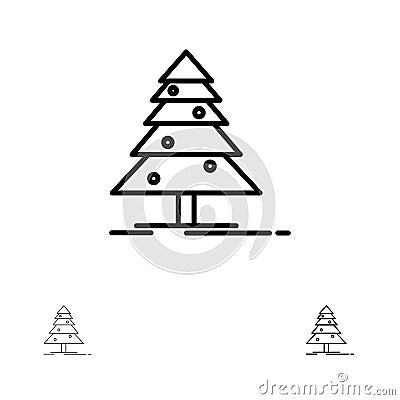 Tree, Forest, Christmas, XMas Bold and thin black line icon set Vector Illustration