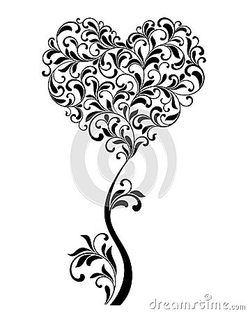 Tree in the form of heart on a white background. Vector Illustration