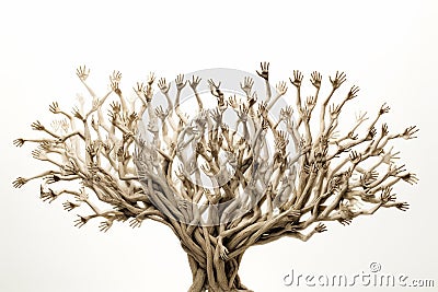 Tree formed entirely by interconnected human figures, symbolizing unity and interconnectedness. Ai generated Stock Photo
