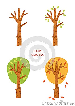 Tree in four seasons - spring, summer, autumn, winter. Vector Illustration