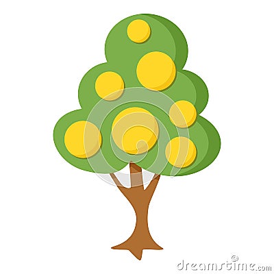 Tree with Fruits Flat Icon Isolated on White Vector Illustration